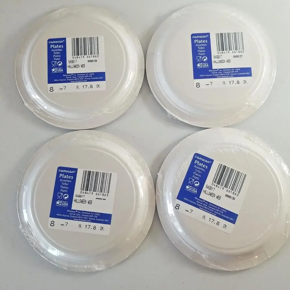 32 Halloween Paper Plates in Original Packaging Amscan Spider Web 7 inch Dessert